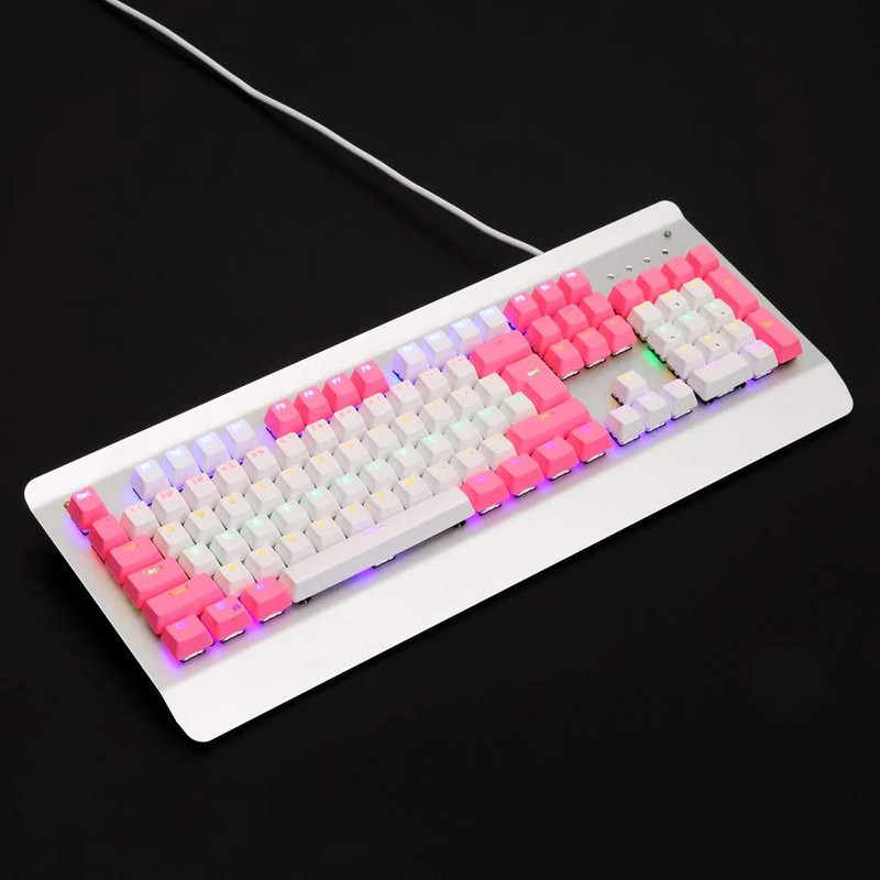 Bossi 104 Key PBT Backlit Keycaps - White/Pink - أكسسوار لوحة مفاتيح